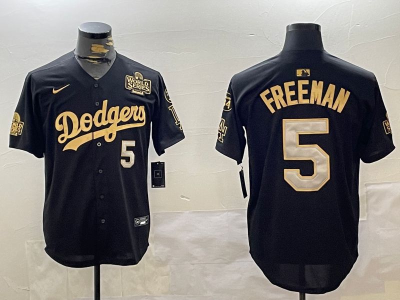 Men Los Angeles Dodgers 5 Freeman Black Gold Game 2024 Nike MLB Jersey style 12021